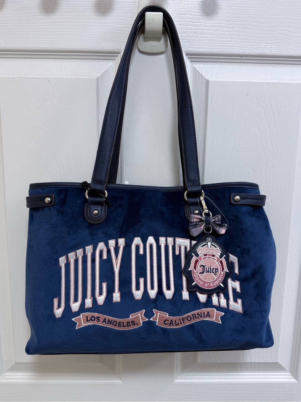 NWT Juicy Couture University Tote in Navy Regal Blue and Pink